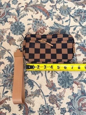 Checkered Brown and Black Wristlet Pouch